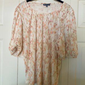 Democracy Elbow Puff Sleeve Ruched Crewneck Watercolor Print Top, Womens Large